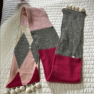 Colorful Cashmere Scarf with Pom Poms